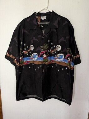 Pacific Legend Men's Size 3XL Hawaiian Shirt Christmas Santa Hula Surfing